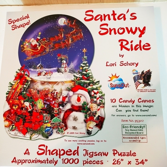 Sunsout Santa's Snowy Ride Shaped Jigsaw Puzzle Snow Globe Christmas - Picture 2 of 7